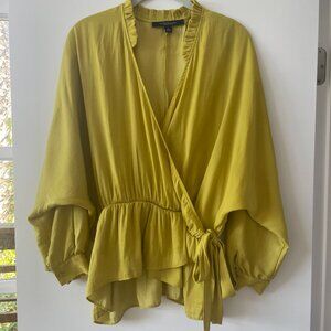 Marc New York, Andrew Marc Yellow Faux Wrap Blouse, Long‎ Sleeve, Size M